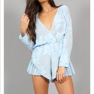 Blue Lace Romper - Nasty Gal